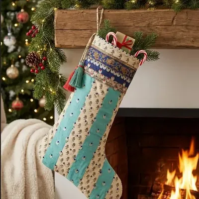 Christmas garlands and baubles - Precious zero-waste polka dot christmas stocking - I WAS A SARI