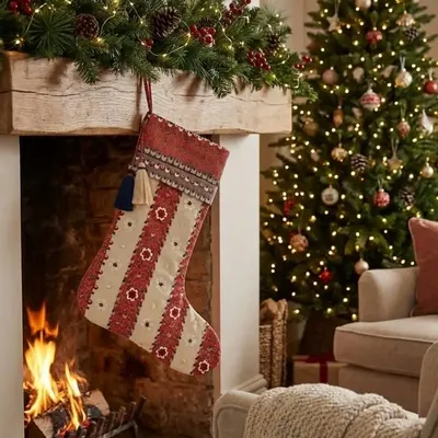 Christmas garlands and baubles - Precious zero-waste floral christmas stocking - I WAS A SARI