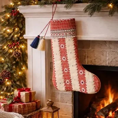 Christmas garlands and baubles - Precious zero-waste floral christmas stocking - I WAS A SARI