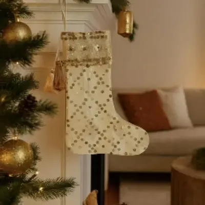 Christmas garlands and baubles - Precious striped christmas stocking made from upcycled saris - I WAS A SARI