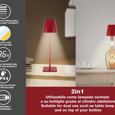 Lampes à poser - BEPER P201UTP114 Lampe de bureau 2en1 sans fil, 1,5W, tactile, rubis - BEPER SRL