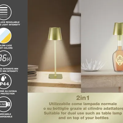 Lampes à poser - BEPER P201UTP116 2in1 Wireless Desk Lamp, Touch Desk Lamp, 1.5W, Adaptateur de bouteille inclus, Gold - BEPER SRL