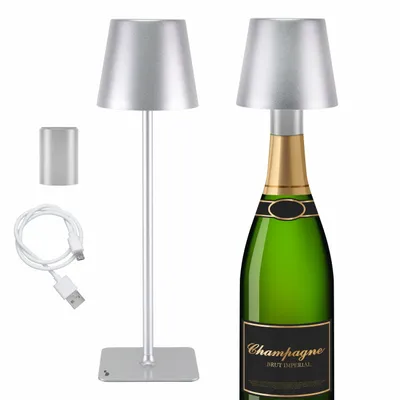 Lampes à poser - BEPER P201UTP117 2in1 Wireless Desk Lamp, Touch Desk Lamp, 1.5W, Adaptateur de bouteille inclus, Argent - BEPER SRL