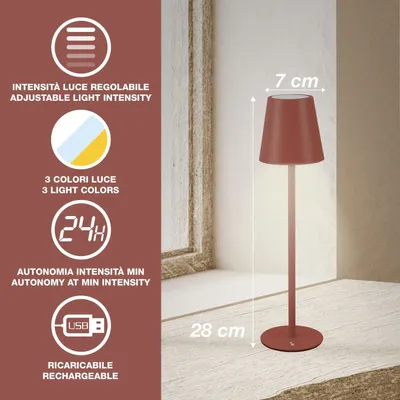 Table lamps - BEPER P207ILI204 Rechargeable Table Lamp, Wireless LED Light, Dimmable, USB Included – Portable for Desk, Bedside Table or Outdoor Use - BEPER SRL