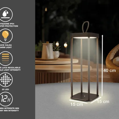 Lampes à poser - BEPER P207ILI102 Lampe de table LED sans fil, intensité réglable, rechargeable pour l'intérieur et l'extérieur, IP44, USB Type-C inclus - BEPER SRL