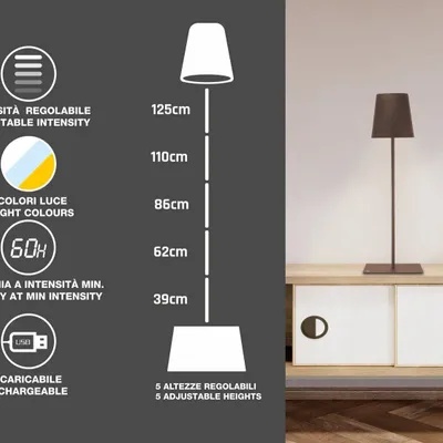 Lampes à poser - BEPER P201UTP405 XL lampadaire réglable en hauteur, câble USB type-C lampe rechargeable, 3 nuances de lumière - BEPER SRL