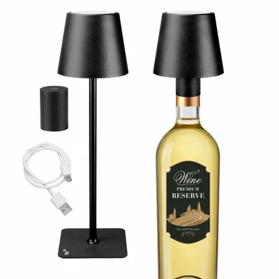 Lampes à poser - BEPER P201UTP118 2in1 Wireless Desk Lamp, Touch Desk Lamp, 1.5W, Adaptateur de bouteille inclus, Noir - BEPER SRL