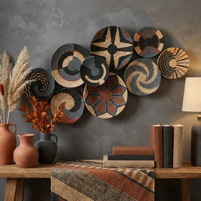 Other wall decoration - Large African Style Wall Basket Decor Set of 9 - SARMAL DESIGN