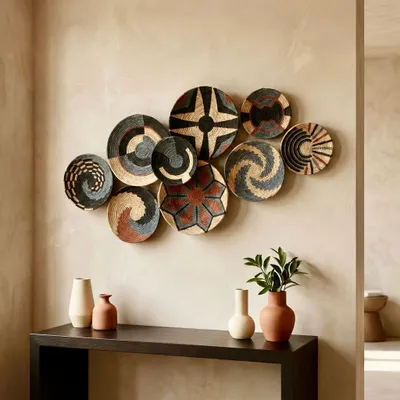 Other wall decoration - Large African Style Wall Basket Decor Set of 9 - SARMAL DESIGN
