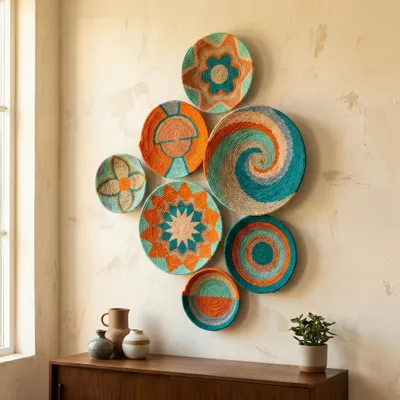 Other wall decoration - Vibrant 7-Piece Woven Wall Basket Decor Set - SARMAL DESIGN