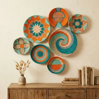 Other wall decoration - Vibrant 7-Piece Woven Wall Basket Decor Set - SARMAL DESIGN