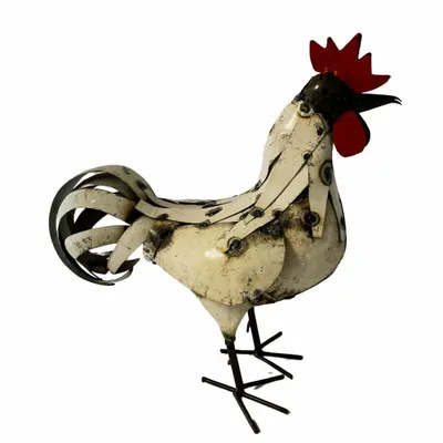 Accessoires de déco extérieure - Sculpture Métal Recyclé coq blanc plumage - TERRE SAUVAGE