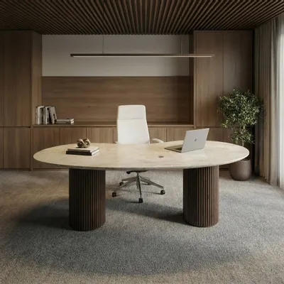 Office furniture and storage - Aerolithite - offices - Crema Marble - 180X100X75 cm - STONE VALLEY