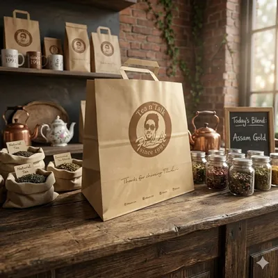 Objets personnalisables - Sac Papier Poignées Plates Kraft Havane - LE SAC PUB SUR MESURE BY AIRIPLAST