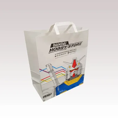 Objets personnalisables - Sac Papier Poignées Plates Kraft Blanc - LE SAC PUB SUR MESURE BY AIRIPLAST