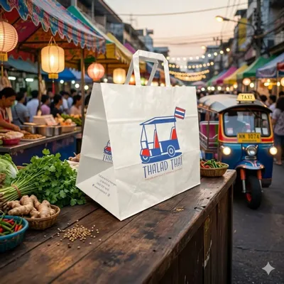 Objets personnalisables - Sac Papier Poignées Plates Kraft Blanc - LE SAC PUB SUR MESURE BY AIRIPLAST