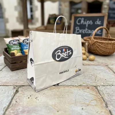 Objets personnalisables - Sac Papier à Poignées Torsadées kraft blanc - LE SAC PUB SUR MESURE BY AIRIPLAST