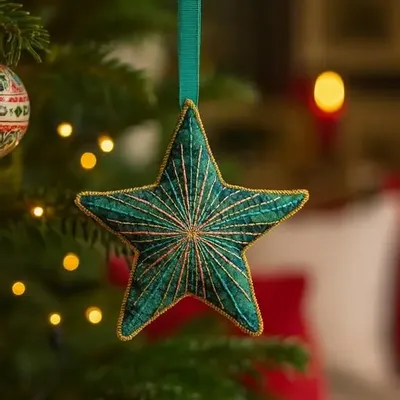 Guirlandes et boules de Noël - Décoration étoile intemporelle fabriquée à partir de saris recyclés - I WAS A SARI