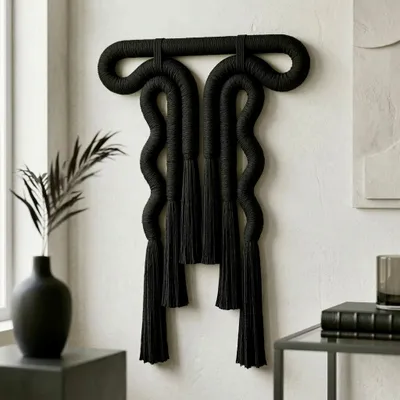 Other wall decoration - Noir Silhouette: Handmade Sculptural Macrame Wall Art - SARMAL DESIGN