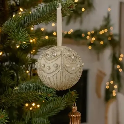 Christmas garlands and baubles - Sparkling upcycled sari silver christmas ball ornament - I WAS A SARI