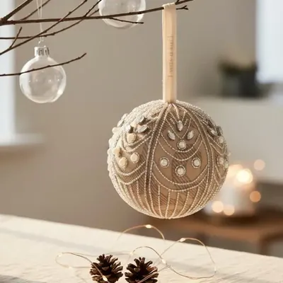 Christmas garlands and baubles - Sparkling upcycled sari silver christmas ball ornament - I WAS A SARI