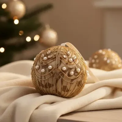 Guirlandes et boules de Noël - Boule de Noël en or scintillante fabriquée à la main - I WAS A SARI