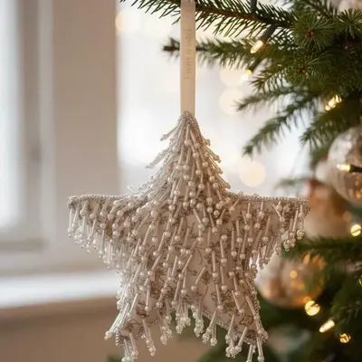 Guirlandes et boules de Noël - Décoration d'étoile de Noël en argent étincelante fabriquée à la main - I WAS A SARI
