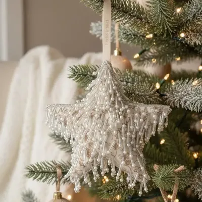 Guirlandes et boules de Noël - Décoration d'étoile de Noël en argent étincelante fabriquée à la main - I WAS A SARI