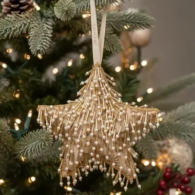 Guirlandes et boules de Noël - Décoration d'étoile de Noël en or scintillante fabriquée à la main - I WAS A SARI