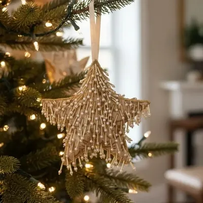 Guirlandes et boules de Noël - Décoration d'étoile de Noël en or scintillante fabriquée à la main - I WAS A SARI