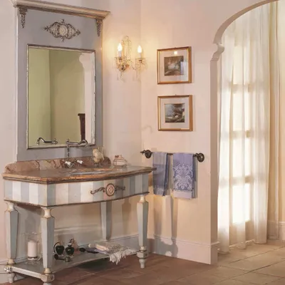 Bathroom equipment - "Ninfea” Bathroom cabinet with travertine marble top - INTERIORS ITALIA
