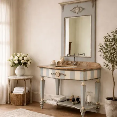 Bathroom equipment - "Ninfea” Bathroom cabinet with travertine marble top - INTERIORS ITALIA