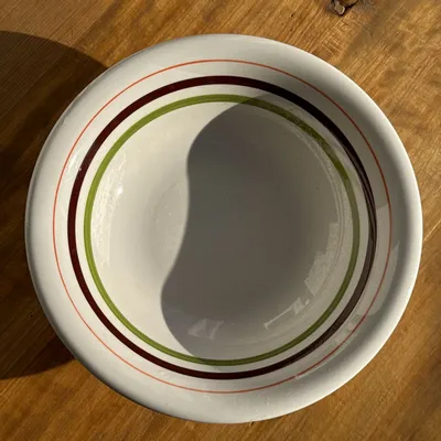 Platter and bowls - Small white Italy earthenware salad bowl with brown green orange borde - OFFICE OBJETS