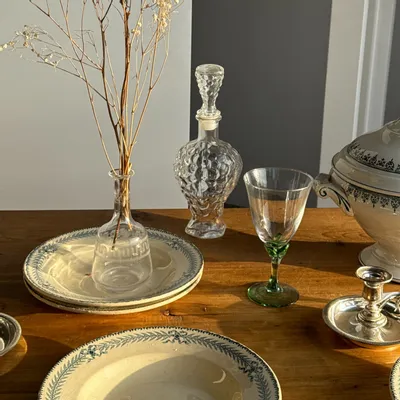 Everyday plates - Set of 4 vintage earthenware soup plates with Boulenger blue decor - OFFICE OBJETS