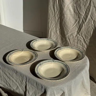 Everyday plates - Set of 4 vintage earthenware soup plates with Boulenger blue decor - OFFICE OBJETS