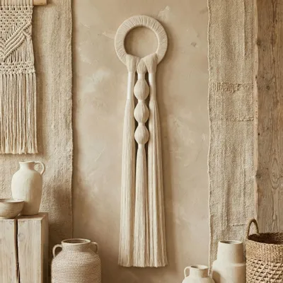 Autres décorations murales - Harmonie verticale : décoration murale moderne en macramé faite à la m - SARMAL DESIGN