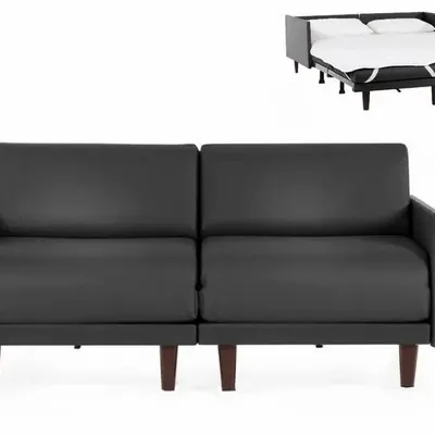 Fauteuils - Canapé lit Français 2 places PACHA DUO 160 MEDIUM accoudoirs amovibles : Coloris - Cuir-artificiel / NOIR - COMBI - NOIR - LIKOOLIS