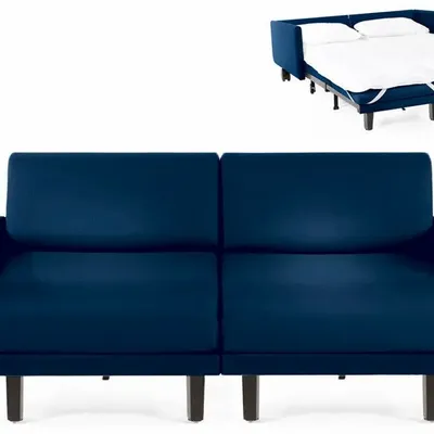Armchairs - French sofa bed 2/3 seater ROLLER DUO 160 LARGE removable armrests: Colour - Artificial-leather / NAVY - Combi - DARK BLUE - LIKOOLIS