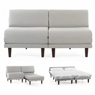 Armchairs - PACHA DUO 140 SMALL 2-seater French sofa bed without armrests : Colour - Fabric / LIGHT GREY - Filo - Light grey - LIKOOLIS
