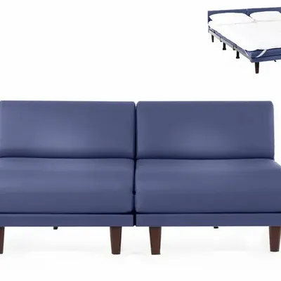 Armchairs - PACHA DUO 140 SMALL 2-seater French sofa bed without armrests : Colour - LEATHER - Blue 0857 - LIKOOLIS
