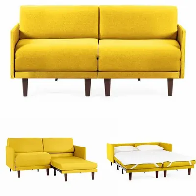Fauteuils - Canapé lit Français 2 places PACHA DUO 160 MEDIUM accoudoirs amovibles : Coloris - Tissu / JAUNE MOUTARDE - Filo - Yellow - LIKOOLIS