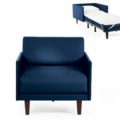 Armchairs - French 1-seater armchair bed PACHA 80 MEDIUM removable armrests: Colour - Artificial-leather / NAVY - Combi - DARK BLUE - LIKOOLIS