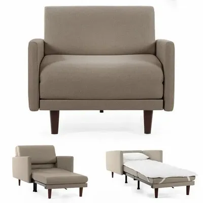 Armchairs - PACHA 80 LARGE 1-seater French armchair bed with removable armrests: Colour - Fabric / HEATHER BROWN - Filo - Taupe - LIKOOLIS