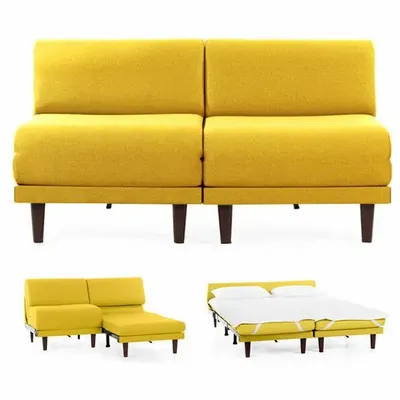 Armchairs - PACHA DUO 160 SMALL 2-seater French sofa bed without armrests: Colour - Fabric / MUSTARD YELLOW - Filo - Yellow - LIKOOLIS