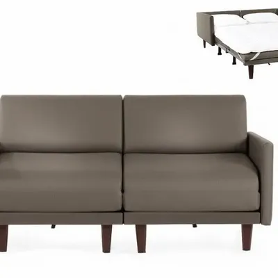Armchairs - French sofa bed 2/3 seater PACHA DUO 160 LARGE removable armrests : Colour - LEATHER - Grey 0819 - LIKOOLIS
