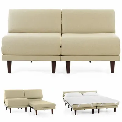 Armchairs - PACHA DUO 160 SMALL 2-seater French sofa bed without armrests : Colour - Fabric / SHELL - Filo - Marfil - LIKOOLIS