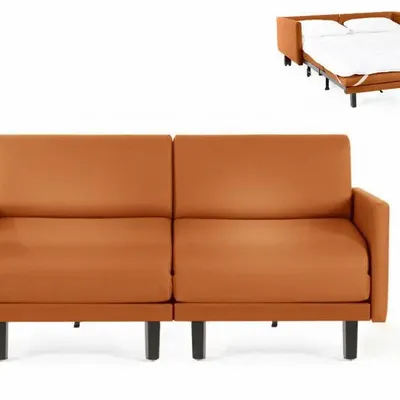 Armchairs - French sofa bed 2/3 places ROLLER DUO 160 LARGE removable armrests : Colour - LEATHER - Orange 0837 - LIKOOLIS
