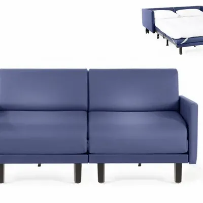 Fauteuils - Canapé lit Français 2 Places ROLLER DUO 140 LARGE accoudoirs amovibles : Coloris - CUIR - Bleu 0857 - LIKOOLIS