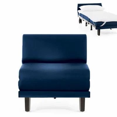 Fauteuils - Fauteuil convertible Français 1 Place ROLLER 70 SMALL sans accoudoirs : Coloris - Cuir-artificiel / MARINE - Combi - BLEU FONCé - LIKOOLIS