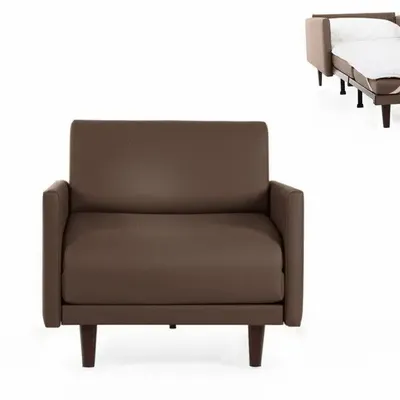 Fauteuils - Fauteuil lit Français 1 Place PACHA 80 LARGE accoudoirs amovibles : Coloris - CUIR - Taupe marron 0813 - LIKOOLIS